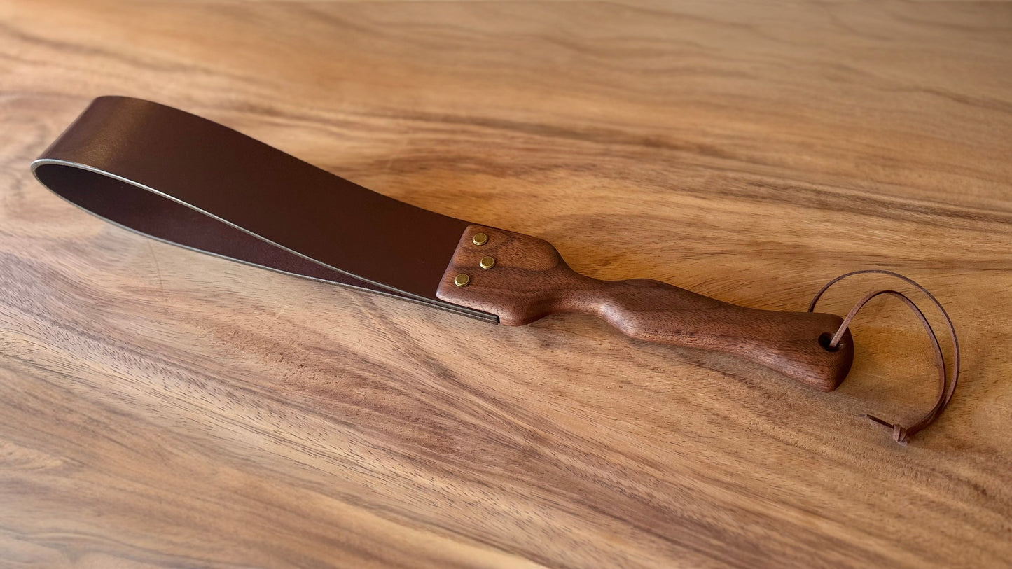 The Luxury Loop: 2.5-inch Wide Leather Spanking Strap in Espresso with Walnut Handle